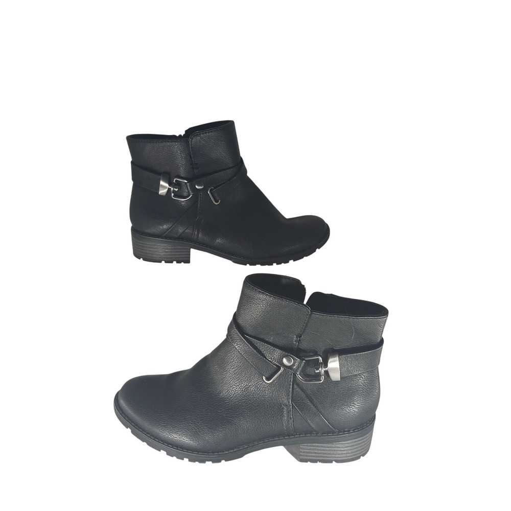 Croft & Barrow Aimee Ankle Boots 8 Black Buckle Strap Ortholite Moto Bootie